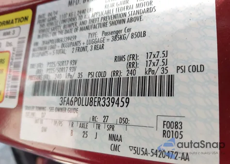 2014 Ford Fusion Hybrid Se from USA, damaged, VIN 3FA6P0LU8ER339459